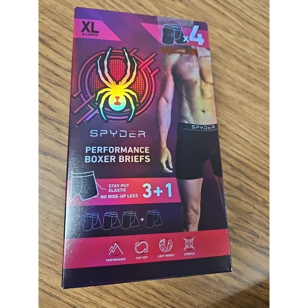 Spyder Performance Boxer Briefs 4 Pack Men's X Large NEW Multicolored Fast Dry